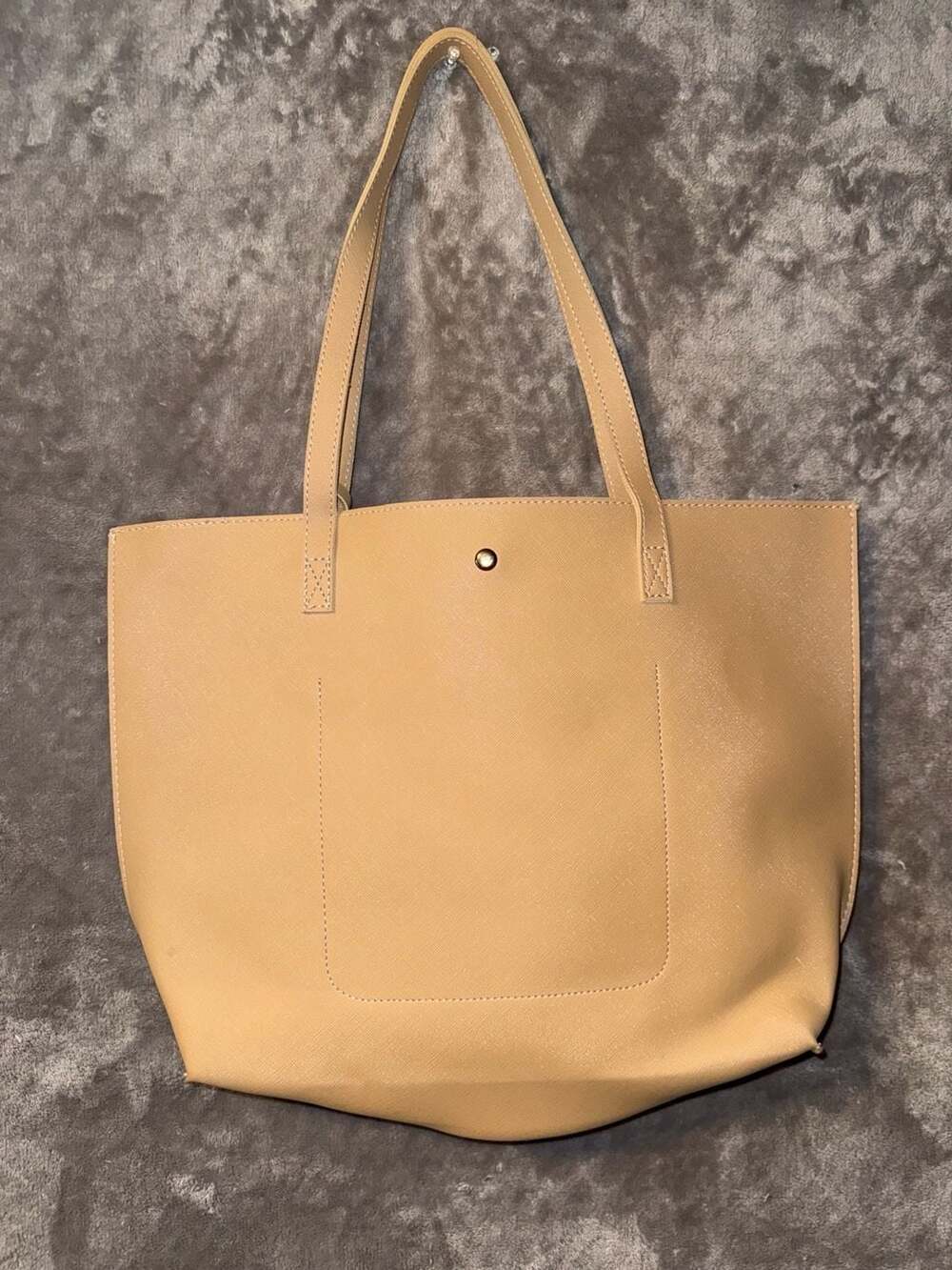 Tan Faux Leather Saffiano Tote Bag with Tassel - Picture 5 of 6
